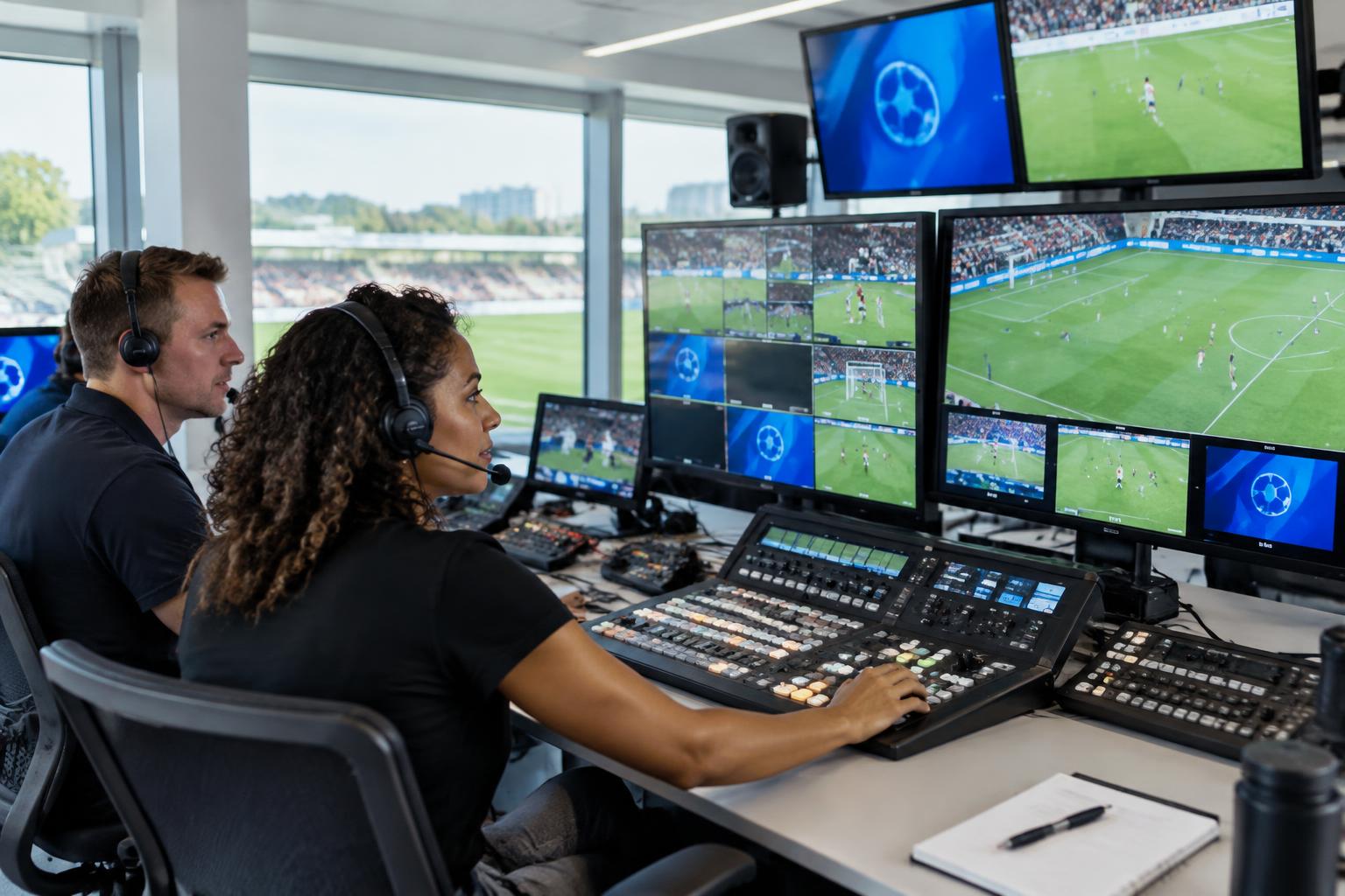 A broadcast team following the match live