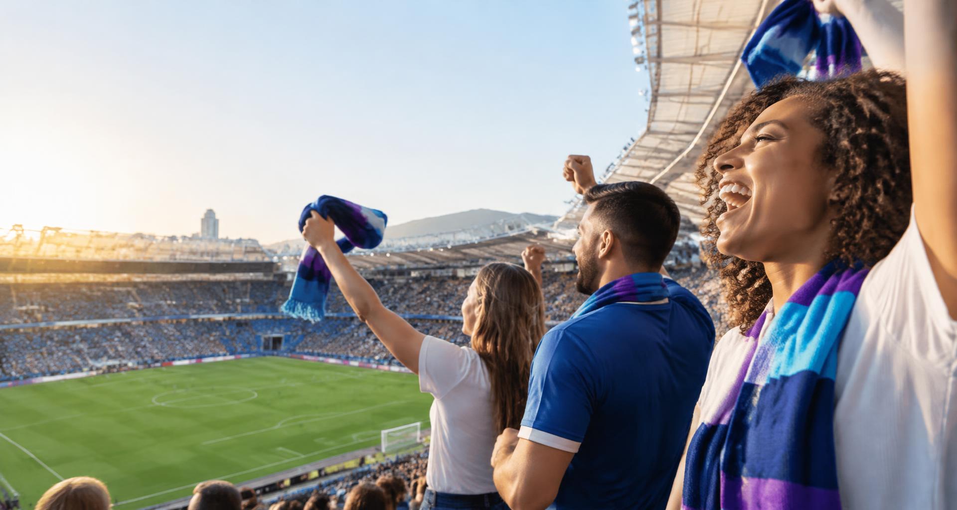 Supporters arriving at a stadium for an evening match